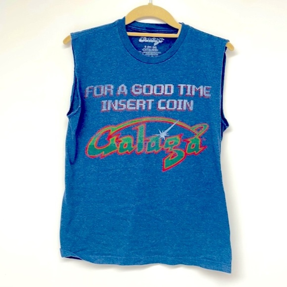 Vintage Galaga Video Arcade Game Blue Tank Top Size Small